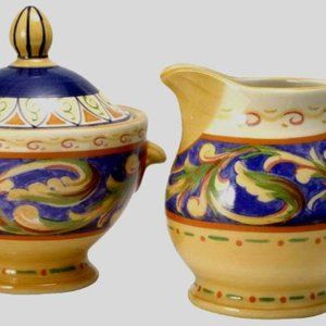 Pfaltzgraff Villa della Luna Covered Sugar Bowl and Creamer Set